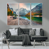 25982-MGV-CV-36X24-Autumn Mountain Lake Wall Art – Panoramic Fall Foliage and Snowy Peaks Canvas Print, Scenic Nature Decor for Living Room or Office