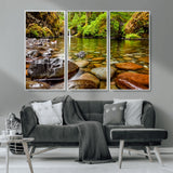 98096-MGV-CV-36X24-Serene River Waterfall Nature Photo – Calm Clear Water, Vibrant Green Forest and Smooth Stones Landscape Wall Art for Home or