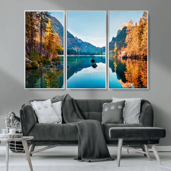 32962-MGV-CV-36X24-Mountain Lake Wall Art – Tranquil Autumn Landscape Canvas Print, Nature Reflection Decor for Living Room, Bedroom, Office or Cabin