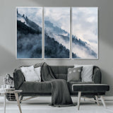 85737-MGV-CV-36X24-Misty Mountain Wall Art – Atmospheric Pine Forest Canvas Print with Fog and Mist, Calm Nature Decor for Living Room, Bedroom,