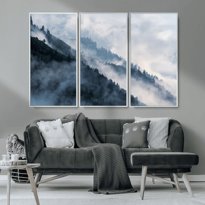 85737-MGV-CV-36X24-Misty Mountain Wall Art – Atmospheric Pine Forest Canvas Print with Fog and Mist, Calm Nature Decor for Living Room, Bedroom,