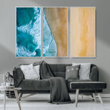 46640-MGV-CV-36X24-Aerial Beach Wall Art – Turquoise Waves and Golden Sand Canvas Print with Lone Surfer, Coastal Ocean Decor for Living Room,