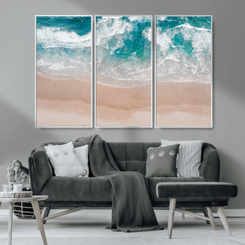 39236-MGV-CV-36X24-Ocean Beach Wall Art – Aerial View of Waves and Sand Canvas Print, Coastal Home Decor for Living Room, Bedroom, Office or Beach