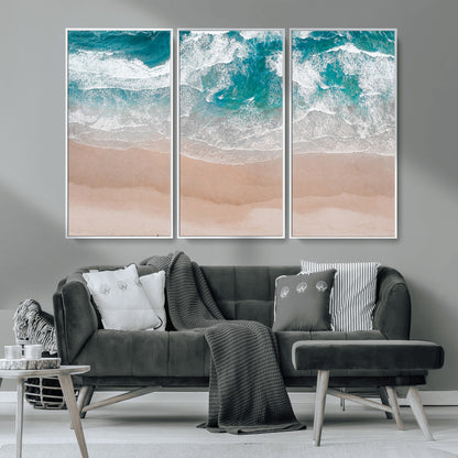 39236-MGV-CV-36X24-Ocean Beach Wall Art – Aerial View of Waves and Sand Canvas Print, Coastal Home Decor for Living Room, Bedroom, Office or Beach