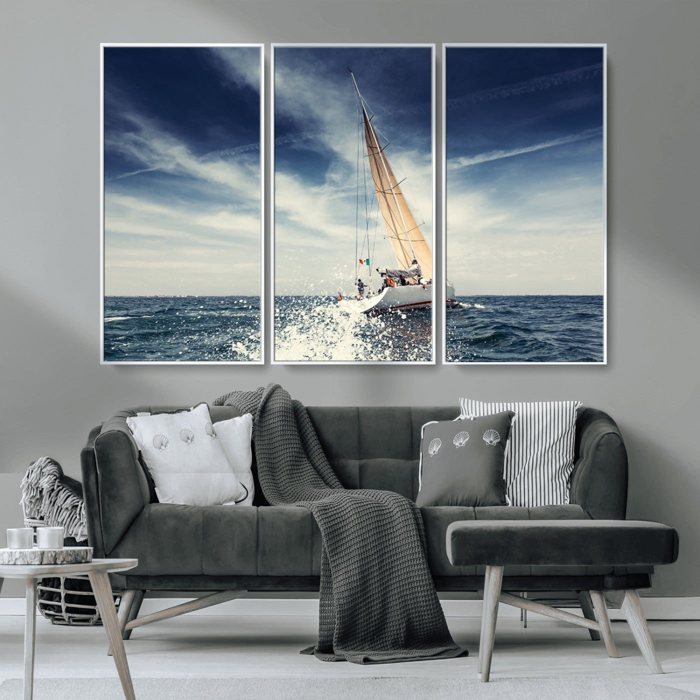 75430-MGV-CV-36X24-Sailing Boat Wall Art – Dynamic Ocean Yacht Canvas Print, Nautical Decor for Living Room, Office, Beach House or Cabin