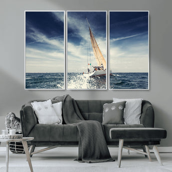 75430-MGV-CV-36X24-Sailing Boat Wall Art – Dynamic Ocean Yacht Canvas Print, Nautical Decor for Living Room, Office, Beach House or Cabin