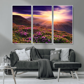 49741-MGV-CV-36X24-Mountain Sunrise Wall Art – Vibrant Floral Landscape Canvas Print, Nature Home Decor for Living Room, Bedroom Office or Cabin
