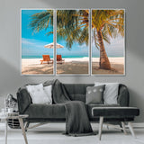 69754-MGV-CV-36X24-Tropical Beach Wall Art – Relaxing Palm Tree and Lounge Chairs Canvas Print, Serene Coastal Decor for Living Room, Bedroom, Office