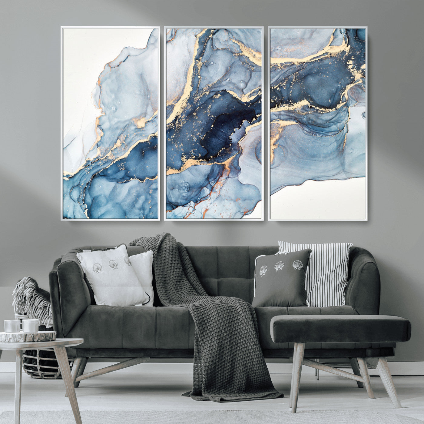 33782-MGV-CV-36X24-Abstract Marble Wall Art – Blue & Gold Fluid Painting Canvas Print, Modern Home Decor for Living Room, Bedroom or Office