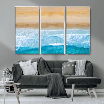 43046-MGV-CV-36X24-Aerial Beach Wall Art – Serene Ocean Waves & Sandy Shore Canvas Print, Coastal Home Decor for Living Room, Bedroom or Office