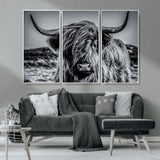 97372-MGV-CV-36X24-Elegant Highland Cow Wall Art – Black and White Canvas Print, Rustic Nature Decor for Home, Office, Living Room or Man Cave