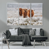 10396-MGV-CV-36X24-Highland Cattle Wall Art – Rustic Winter Landscape Canvas Print, Farmhouse Decor for Living Room, Office, Cabin or Country Home