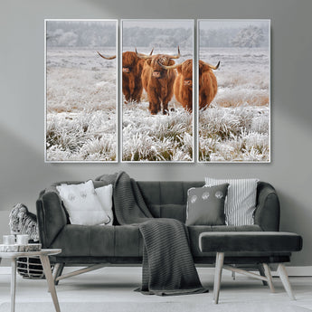10396-MGV-CV-36X24-Highland Cattle Wall Art – Rustic Winter Landscape Canvas Print, Farmhouse Decor for Living Room, Office, Cabin or Country Home