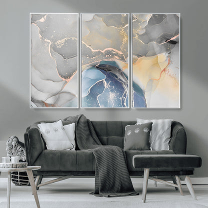 63211-MGV-CV-36X24-Abstract Fluid Art Wall Decor – Blue, Gray & Gold Canvas Print, Modern Home and Office Wall Art Decor for Living Room, Bedroom or
