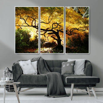 19067-MGV-CV-36X24-Golden Canopy Wall Art – Panoramic Autumn Tree Canvas Print, Warm Seasonal Decor for Living Room, Office or Garden Space