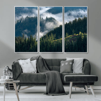 55972-MGV-CV-36X24-Whispering Pines Wall Art – Panoramic Misty Forest Canvas Print, Serene Nature Decor for Home, Office or Cabin Retreat