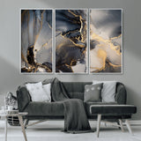 24068-MGV-CV-36X24-Luxury Abstract Wall Art – Gold & Gray Fluid Ink Painting Canvas, Modern Metallic Home Decor, Elegant Office or Living Room Accent