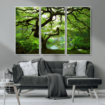 18094-MGV-CV-36X24-Emerald Canopy Wall Art – Panoramic Lush Green Tree Canvas Print, Serene Nature Decor for Office, Living Room or Meditation Space