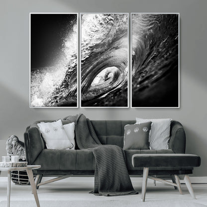 22702-MGV-CV-36X24-Black and White Ocean Wave Wall Art – Powerful Surf Curl Photography Canvas Print, Modern Coastal Decor for Living Room, Office or