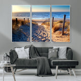 31889-MGV-CV-36X24-Sandy Beach Pathway Wall Art – Coastal Dune Fence and Ocean View Canvas Print, Relaxing Seaside Landscape Decor for Living Room or