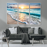 27815-MGV-CV-36X24-Ocean Sunrise Beach Wall Art – Serene Coastal Canvas Print with Waves and Golden Morning Light, Relaxing Seascape Decor for