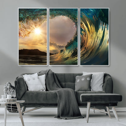 38256-MGV-CV-36X24-Ocean Wave Wall Art – Stunning Sunrise Through Curling Wave Canvas Print, Coastal Surf Photography Seascape Decor for Living Room,