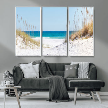58498-MGV-CV-36X24-White Sandy Beach Wall Art – Panoramic Coastal Canvas Print, Ocean View Decor for Living Room, Bedroom, Office, Relaxing Seaside