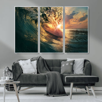 55359-MGV-CV-36X24-Radiant Ocean Wave Wall Art – Panoramic Surf Canvas Print, Vibrant Sunset Beach Decor for Home, Office or Man Cave