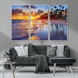 19917-MGV-CV-36X24-Tropical Sunset Beach Wall Art – Panoramic Palm Trees and Ocean Canvas Print, Vibrant Coastal Decor for Living Room, Office or Man