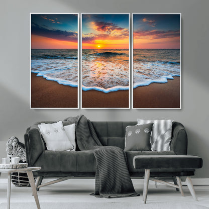 16110-MGV-CV-36X24-Ocean Sunset Wall Art – Vibrant Beach Waves and Horizon Canvas Print, Relaxing Coastal Seascape Decor for Living Room or Bedroom
