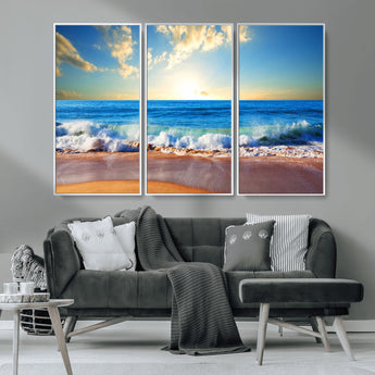 50522-MGV-CV-36X24-Ocean Sunrise Wall Art – Peaceful Beach Waves and Golden Horizon Canvas Print, Coastal Seascape Decor for Home or Office