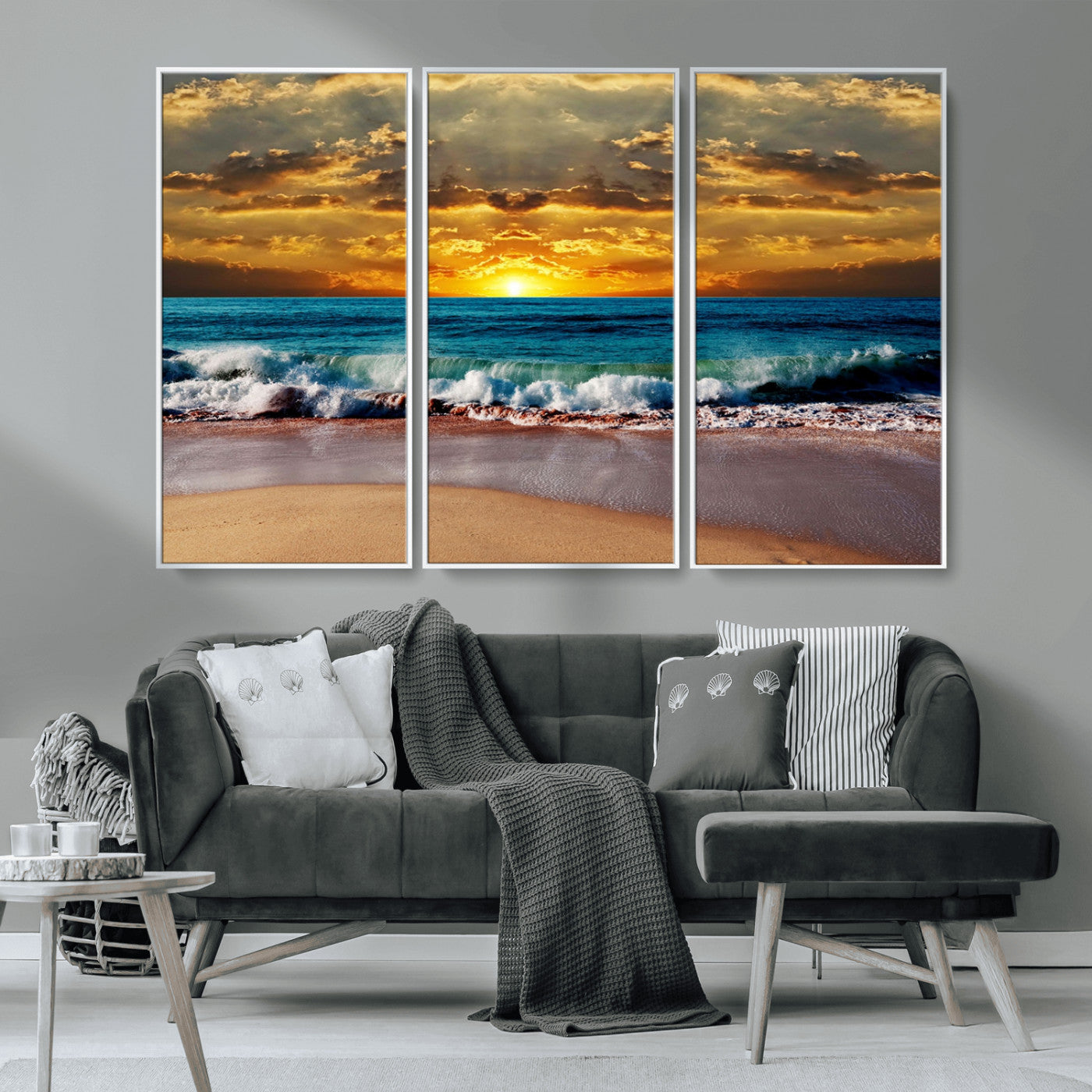 83389-MGV-CV-36X24-Ocean Sunrise Wall Art – Vibrant Beach Waves Canvas Print, Coastal Seascape Decor for Living Room or Office