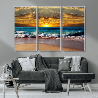 83389-MGV-CV-36X24-Ocean Sunrise Wall Art – Vibrant Beach Waves Canvas Print, Coastal Seascape Decor for Living Room or Office