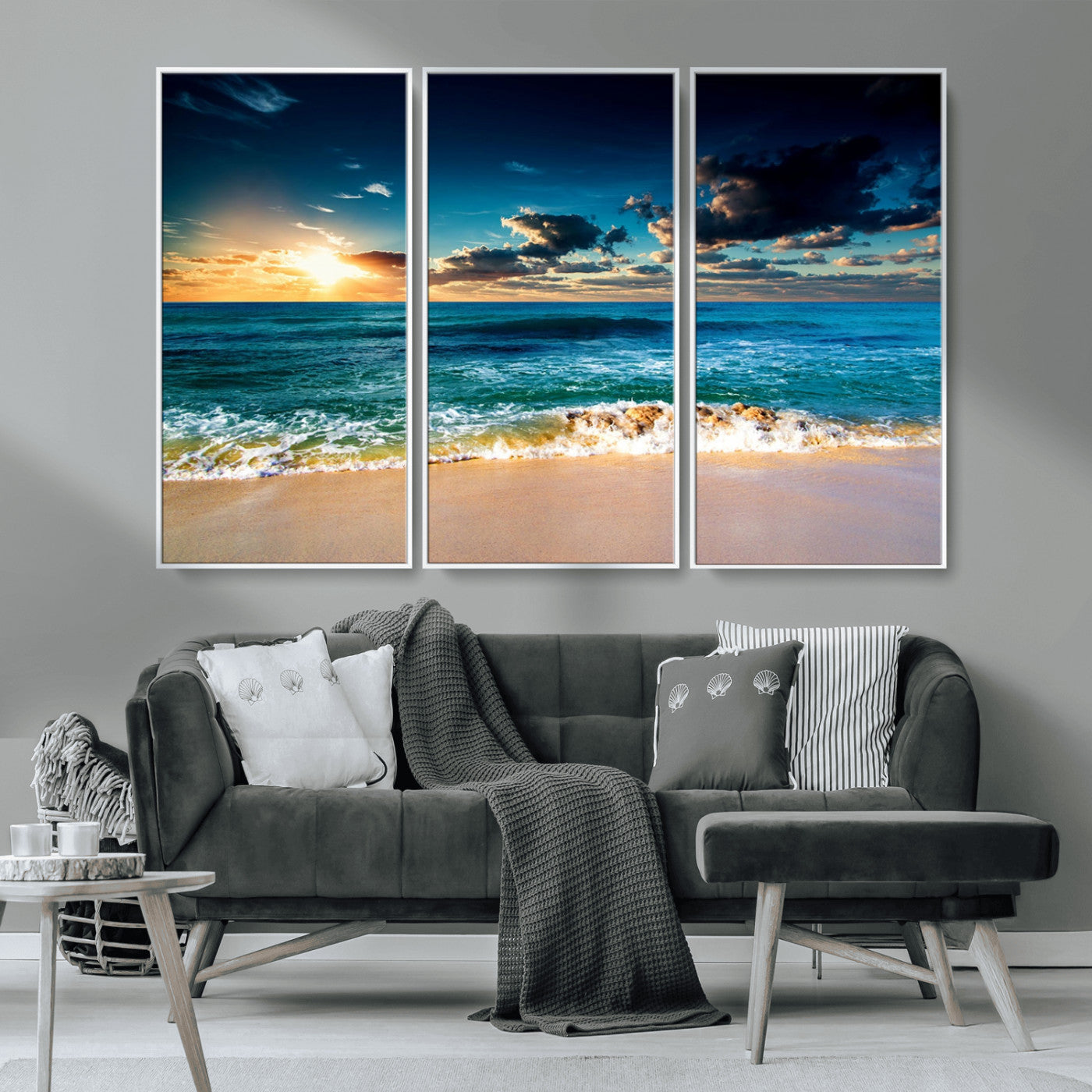 88985-MGV-CV-36X24-Ocean Sunset Wall Art – Tranquil Beach Waves Canvas Print, Coastal Seascape Decor for Living Room or Office