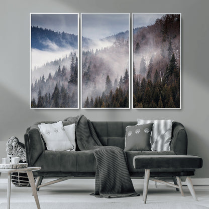 18459-MGV-CV-36X24-Misty Pine Forest Wall Art – Serene Mountain Landscape Canvas Print, Tranquil Nature Artwork for Living Room, Bedroom, Cabin or