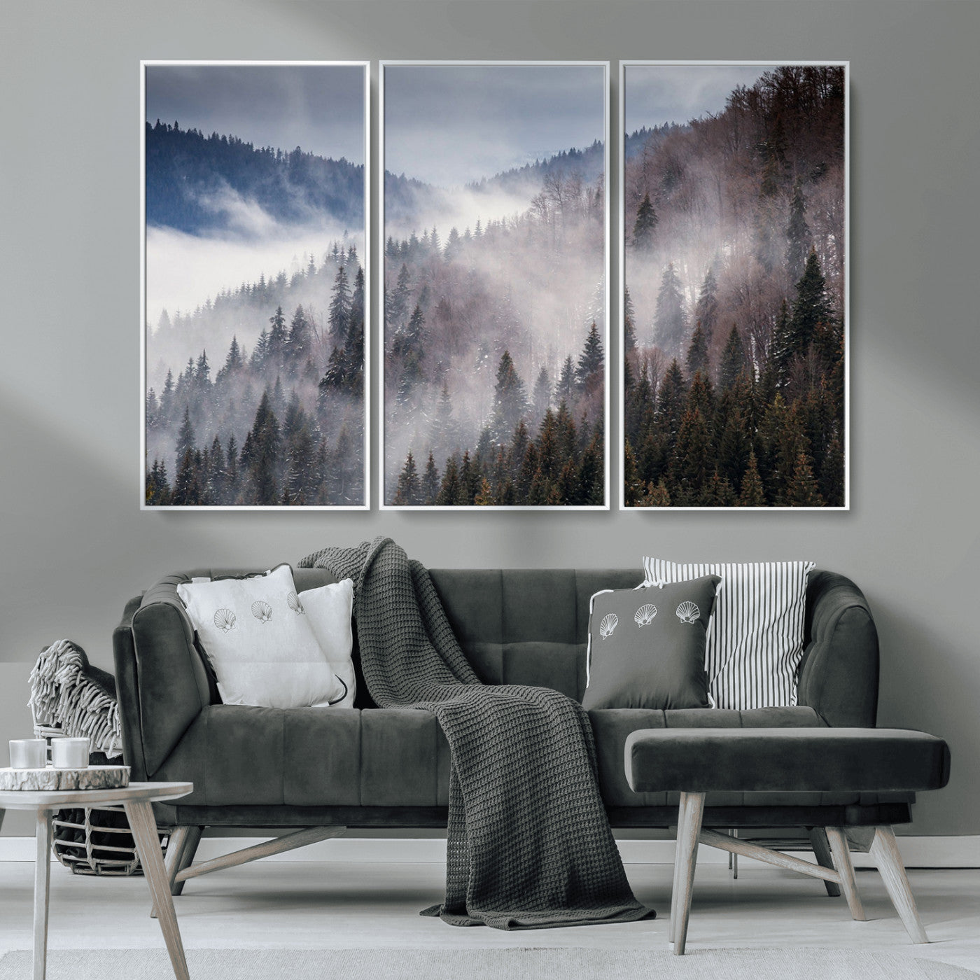18459-MGV-CV-36X24-Misty Pine Forest Wall Art – Serene Mountain Landscape Canvas Print, Tranquil Nature Artwork for Living Room, Bedroom, Cabin or