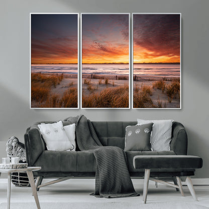 90176-MGV-CV-36X24-Beach Sunset Wall Art – Coastal Sand Dune Canvas Print with Ocean Waves and Dramatic Sky, Seaside Landscape Decor for Living Room