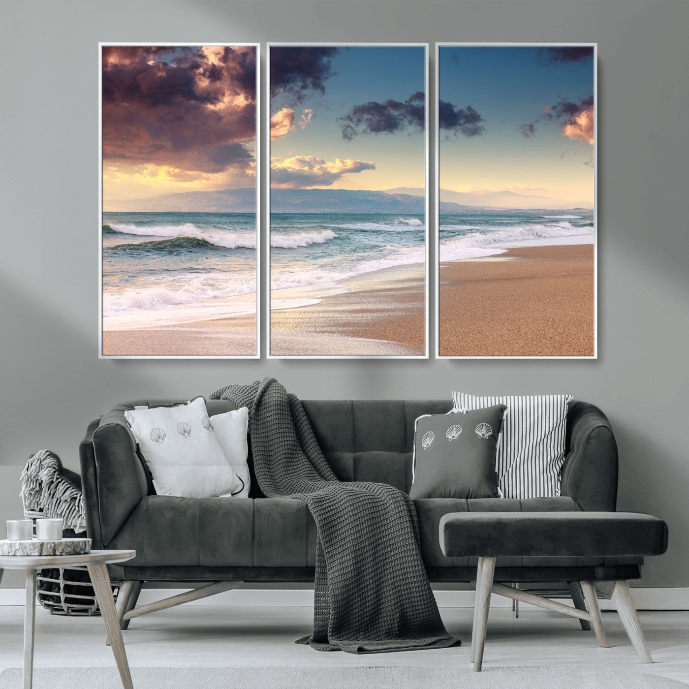 42253-MGV-CV-36X24-Serene Beach Waves Wall Art – Tranquil Ocean Horizon Canvas Print, Coastal Seascape Decor for Living Room or Office Wall