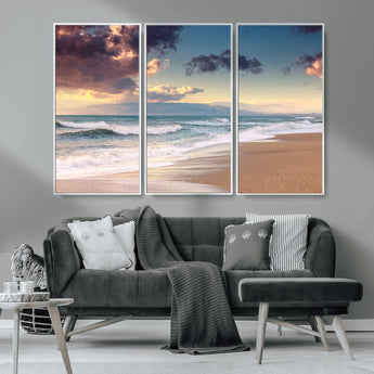 42253-MGV-CV-36X24-Serene Beach Waves Wall Art – Tranquil Ocean Horizon Canvas Print, Coastal Seascape Decor for Living Room or Office Wall