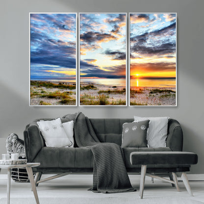 39645-MGV-CV-36X24-Golden Beach Sunset Wall Art – Serene Ocean Horizon Canvas Print, Coastal Nature Landscape Decor for Living Room, Bedroom or