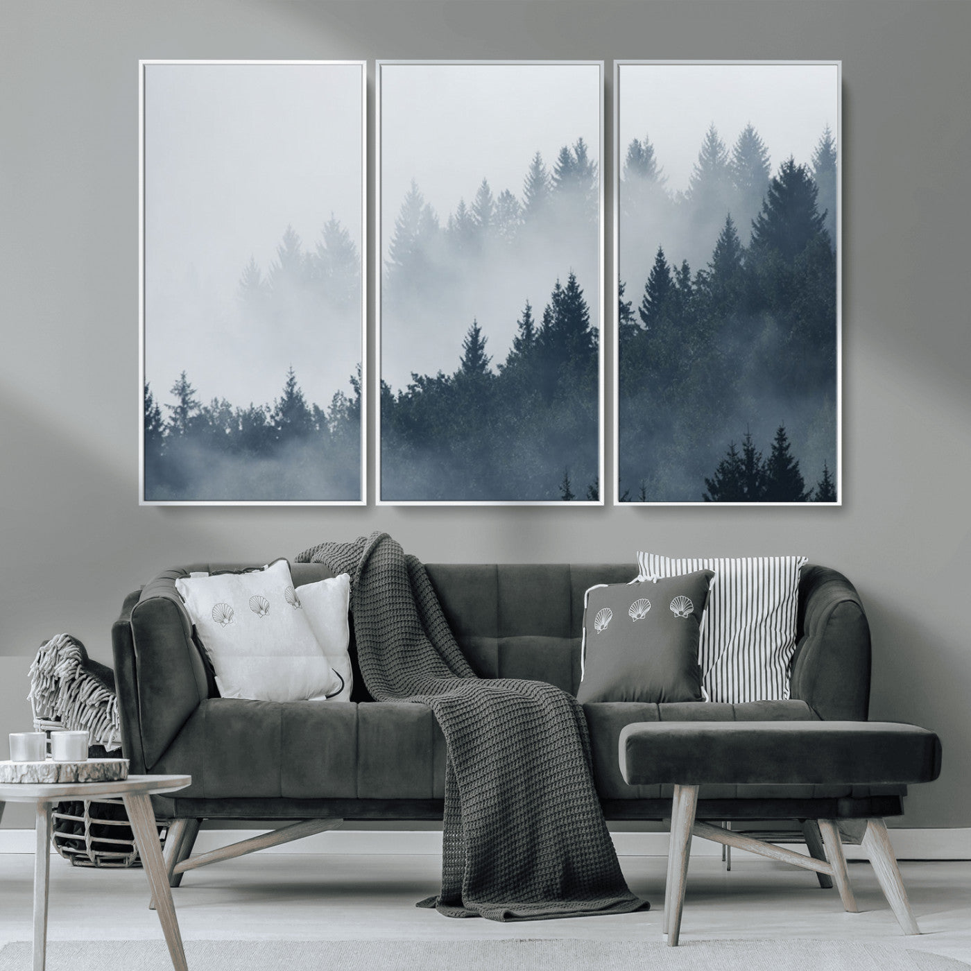 23671-MGV-CV-36X24-Misty Forest Wall Art – Serene Foggy Pine Trees Landscape Canvas Print, Tranquil Nature Decor for Living Room, Bedroom or Office