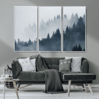 23671-MGV-CV-36X24-Misty Forest Wall Art – Serene Foggy Pine Trees Landscape Canvas Print, Tranquil Nature Decor for Living Room, Bedroom or Office