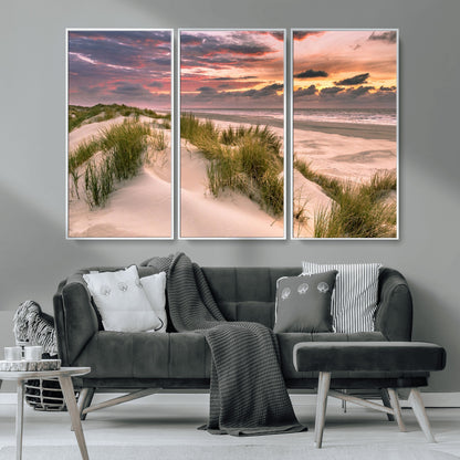 60570-MGV-CV-36X24-Beach Sunset Wall Art – Coastal Sand Dunes and Ocean Horizon Canvas Print, Tranquil Seascape Photography Decor for Living Room or