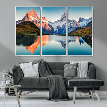 88453-MGV-CV-36X24-Mountain Lake Wall Art – Snow-Capped Peaks Reflected in Alpine Water Canvas Print, Nature Landscape Wall Decor for Living Room or