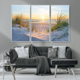 48907-MGV-CV-36X24-Beach Sunset Wall Art – Coastal Sand Dunes and Ocean View Canvas Print, Serene Seaside Landscape Painting for Living Room, Bedroom
