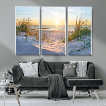 48907-MGV-CV-36X24-Beach Sunset Wall Art – Coastal Sand Dunes and Ocean View Canvas Print, Serene Seaside Landscape Painting for Living Room, Bedroom