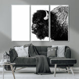 68780-MGV-CV-36X24-Bison Close-Up Wall Art – Black and White Buffalo Canvas Print, Rustic Wildlife Photography Decor for Living Room, Office, or