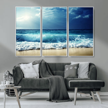 84116-MGV-CV-36X24-Ocean Wave Wall Art – Blue Sea and Beach Canvas Print, Coastal Seascape Photography Artwork for Living Room, Bedroom, or Office