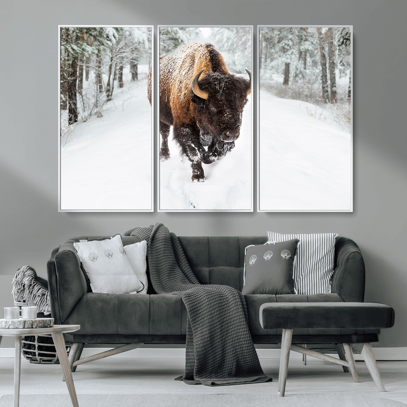 84699-MGV-CV-36X24-Bison in Winter Wall Art – Majestic Buffalo Canvas Print with Snowy Forest Landscape, Rustic Wildlife Artwork for Cabin, Living