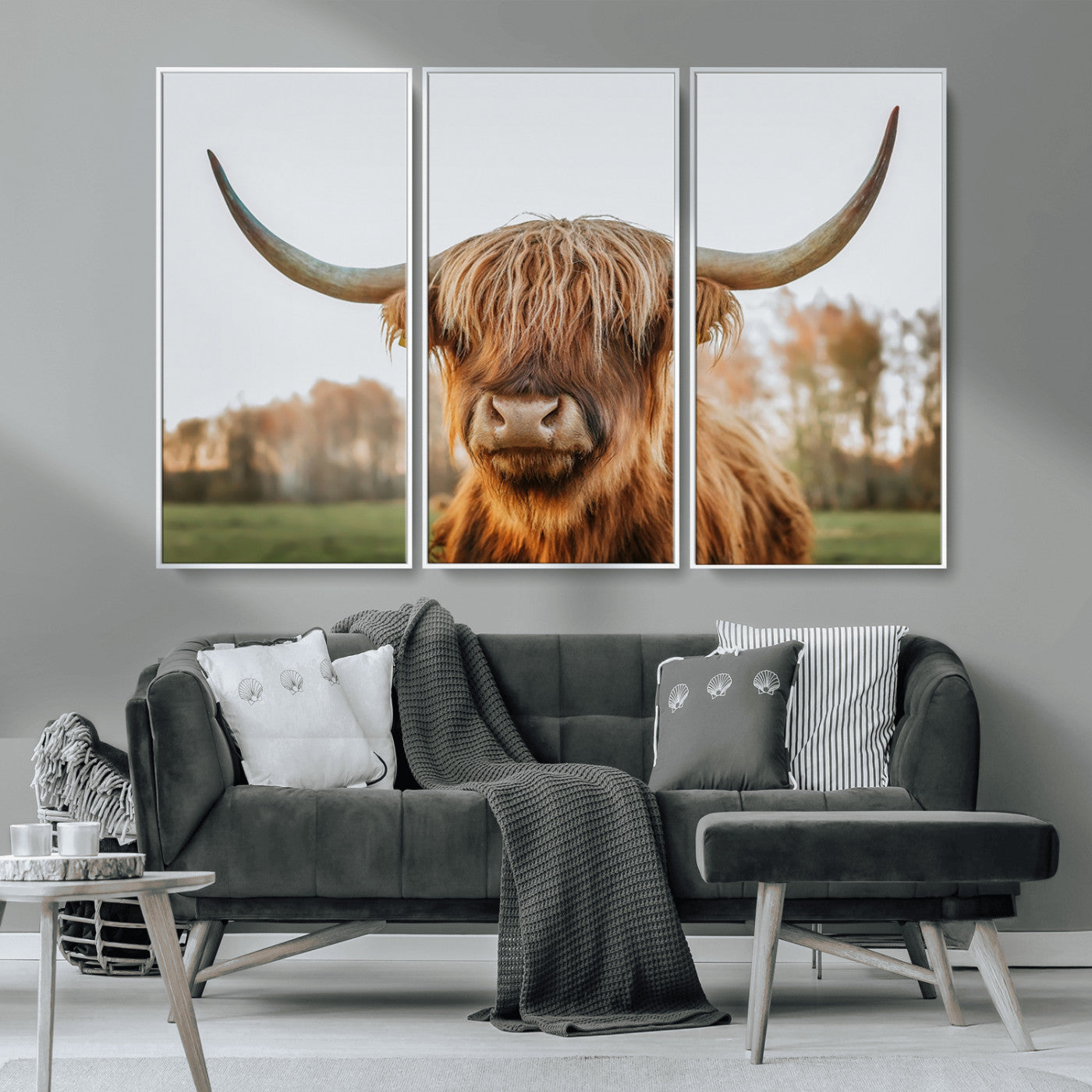 64824-MGV-CV-36X24-Highland Cow Wall Art – Rustic Scottish Bull Canvas Print, Farmhouse Animal Decor for Living Room, Bedroom, Office or Cabin